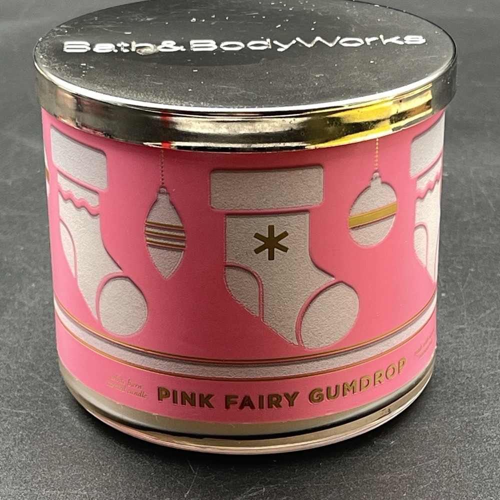 Bath & Body Works Pink Fairy Gumdrop‎ 3 Wick Candle 14.5 oz White Barn